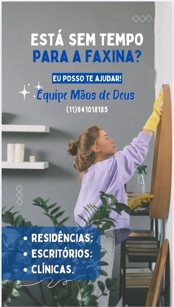 Serviço de limpeza, faxina e diárias. 