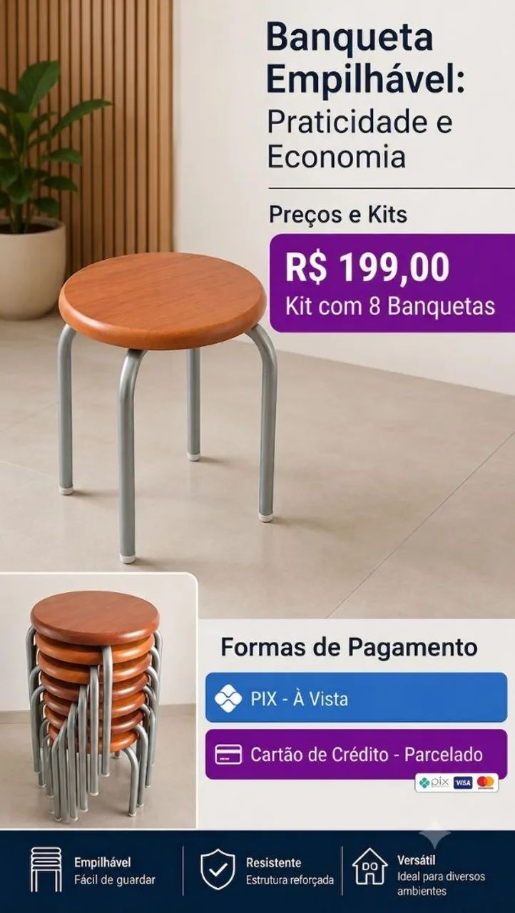 KIT de BANQUETAS EMPILHÁVEIS - PRÁTICA E RESISTENTE!