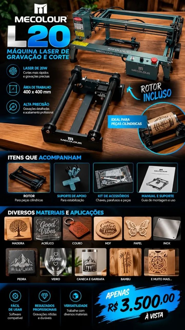 Máquina laser Mecolour L20  - gravação e corte  - Foto 2