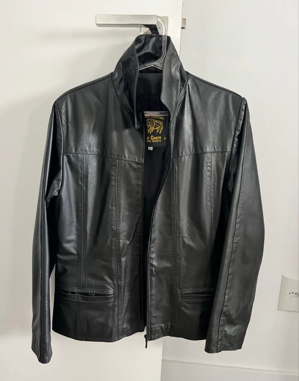 Jaqueta blaser de couro legítimo preta 