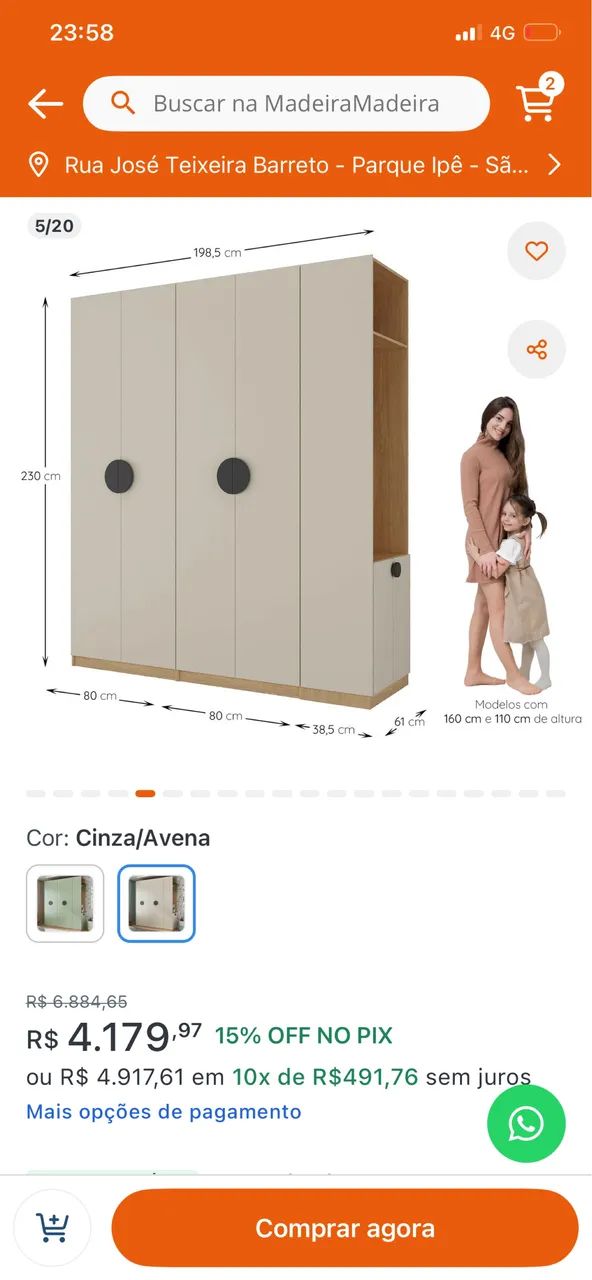 Guarda roupa e cômoda  modulado Joy - Foto 4