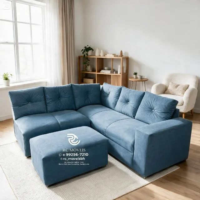 Sofá Canto e Puff Suede Marrom Claro D33 Premium - Foto 5