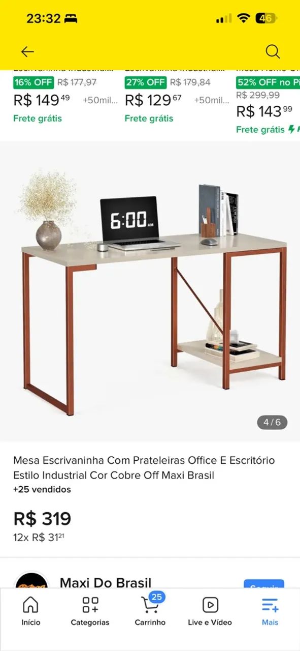 Mesa Escrivaninha com prateleira off white e cobre - Foto 5