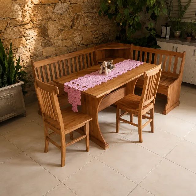 Canto Alemão em Peroba Rosa Maciça com Mesa | Sob Medida - Foto 2