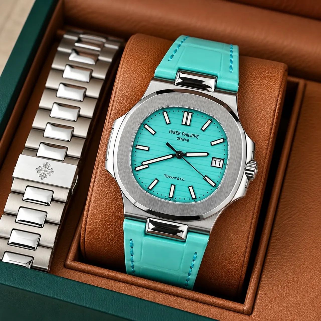 Relógio Nautilus Patek Philippe -Azul Turquesa com Pulseira Extra