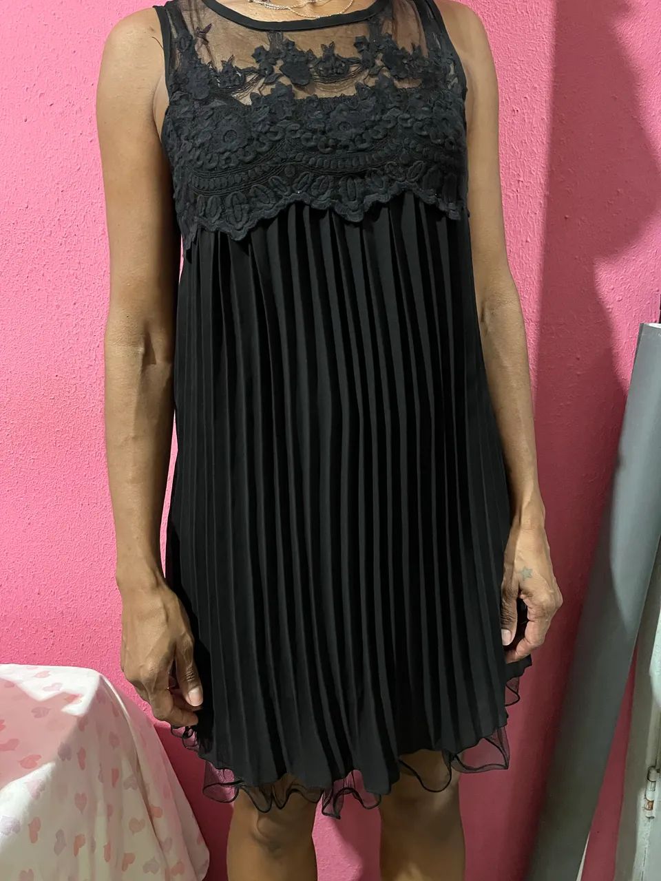 Vestido plissado preto 