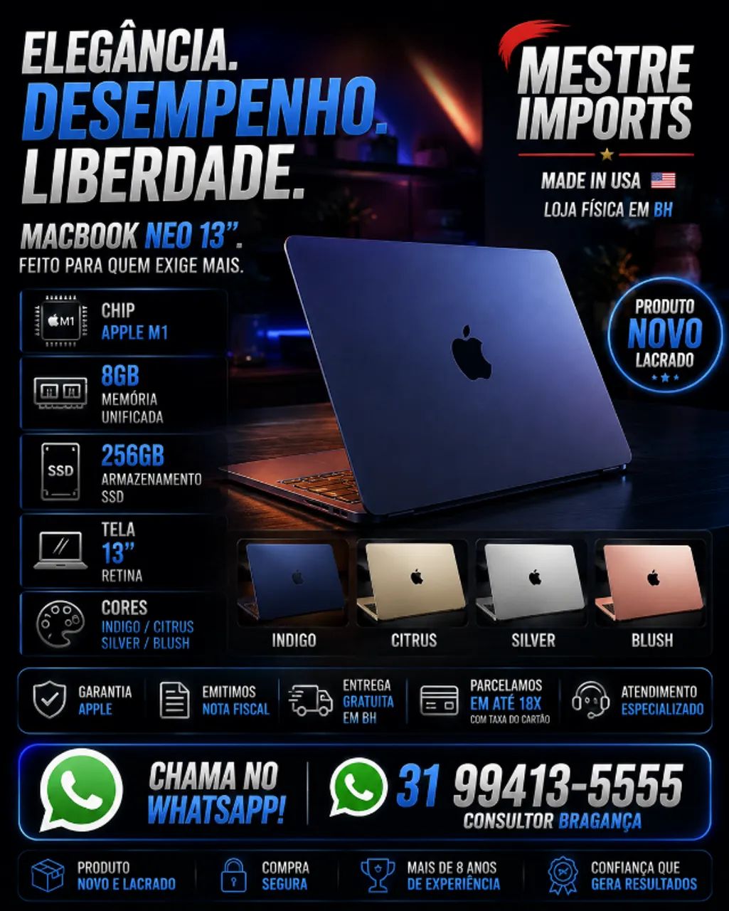 MacBook Neo 13 polegadas 8GB RAM 256GB SSD Novo Lacrado Nota Fiscal