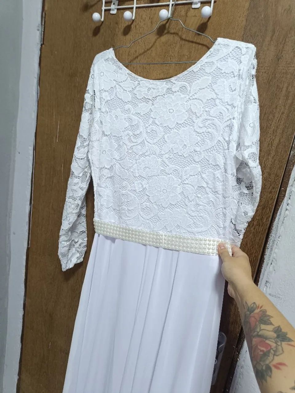 Vestido longo branco com rendas  - Foto 5