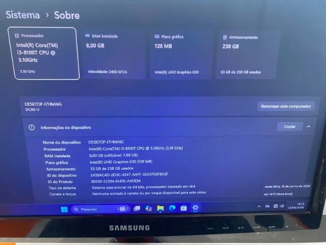 Mini PC Core - i3 8100T / 8GB / SSD NVMe 256GB - Foto 4