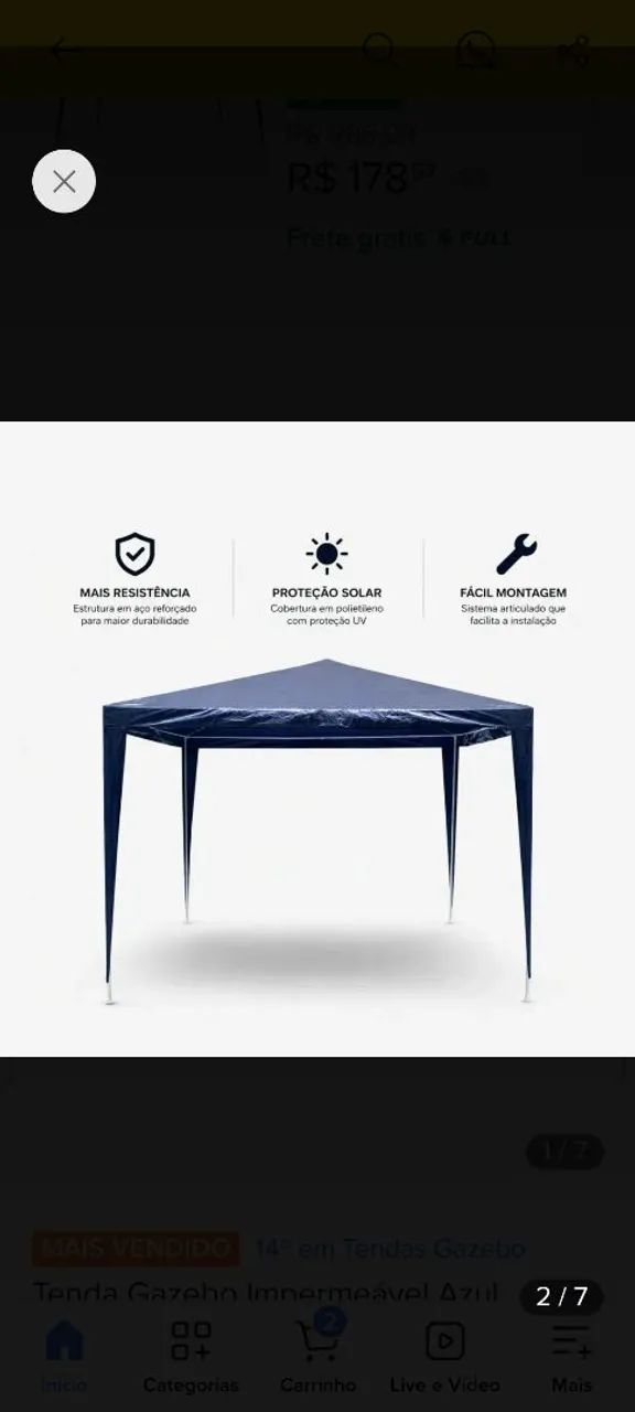 Tenda/ Gazebo impermeável azul - Foto 3