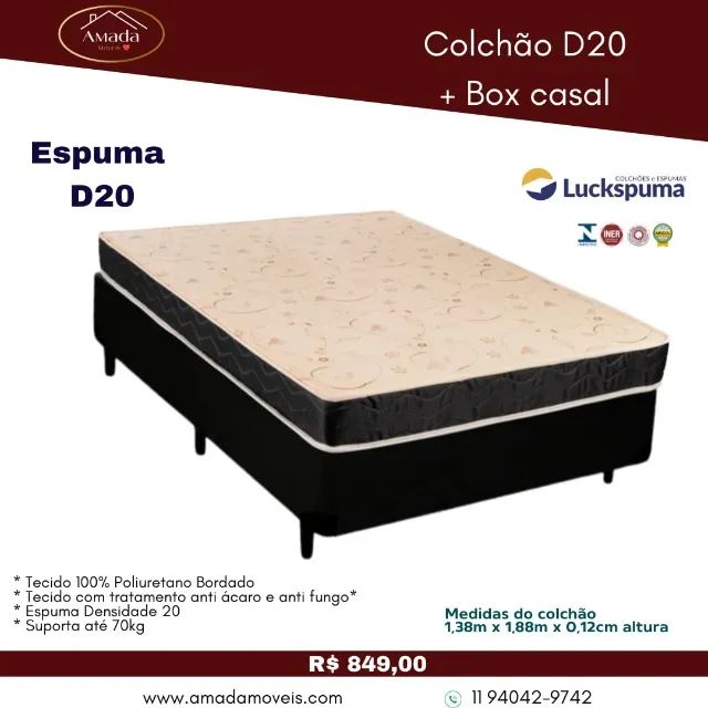 Colchão D20+ base casal, a pronta entrega 
