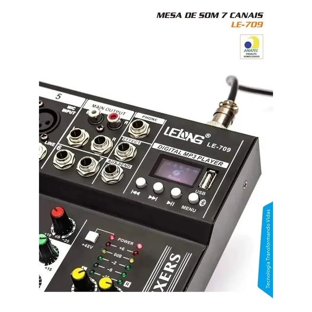 MESA DE SOM 7 CANAIS COM USB E BLUETOOTH LELONG LE-709  - Foto 2