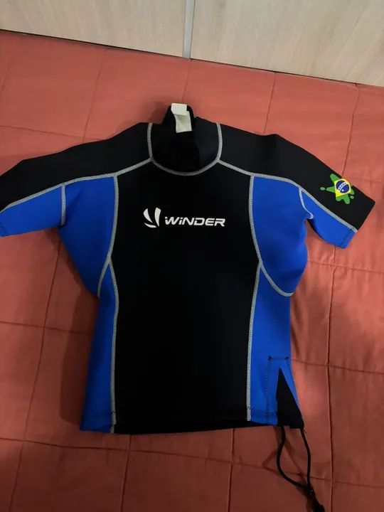 Blusa Neoprene mergulho Fun Dive Winder Preta e Azul PP
