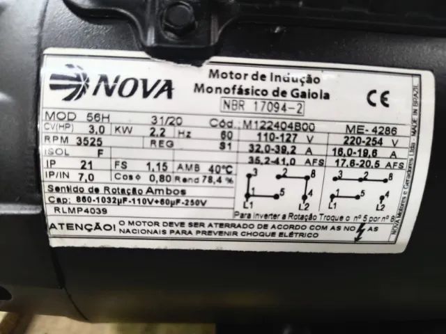 Motor Elétrico Nova Motores 3 CV 2 Polos Monofásico Seminovo - Foto 2