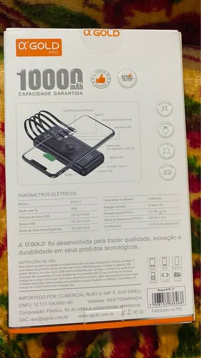 Bateria Portátil 10.000mAh s/Fio - Induçao - Foto 3