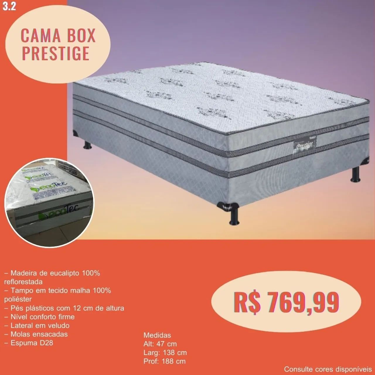 Cama Box Casal  Prestige - Madeira de Eucalipto - R$ 769,99