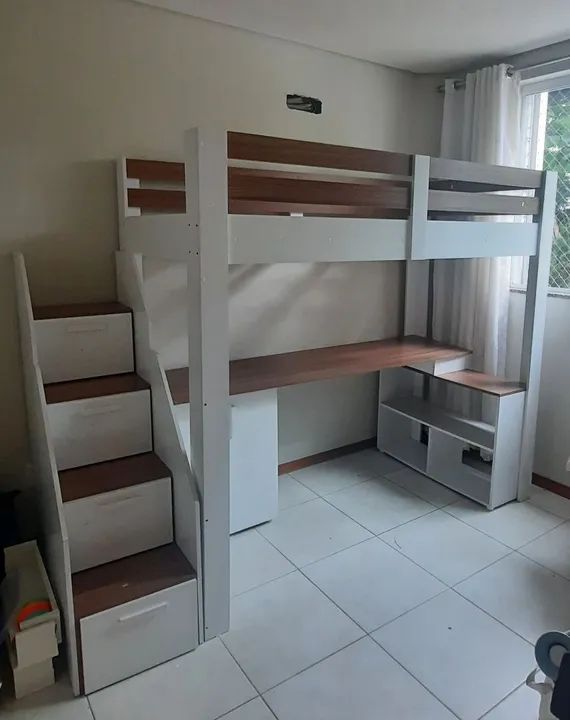 Cama Infantil com Escrivaninha - Branco