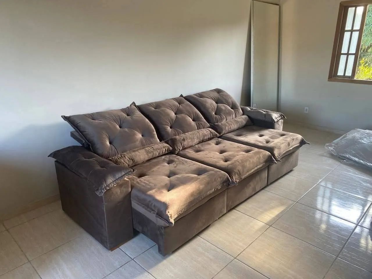 Sofá  Retrátil Reclinável Cinza Moderno 5 Lugares - Foto 2