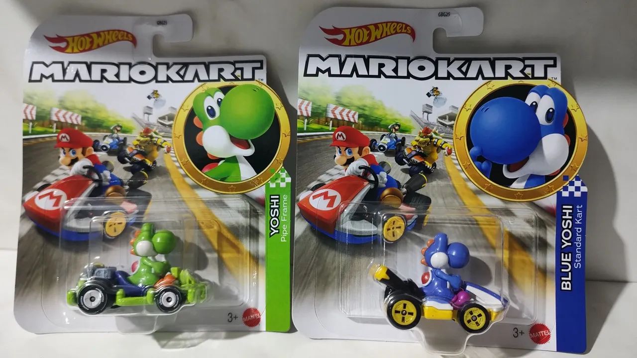 2 Hot Wheels Mario Kart Yoshi e Blue Yoshi - Foto 2