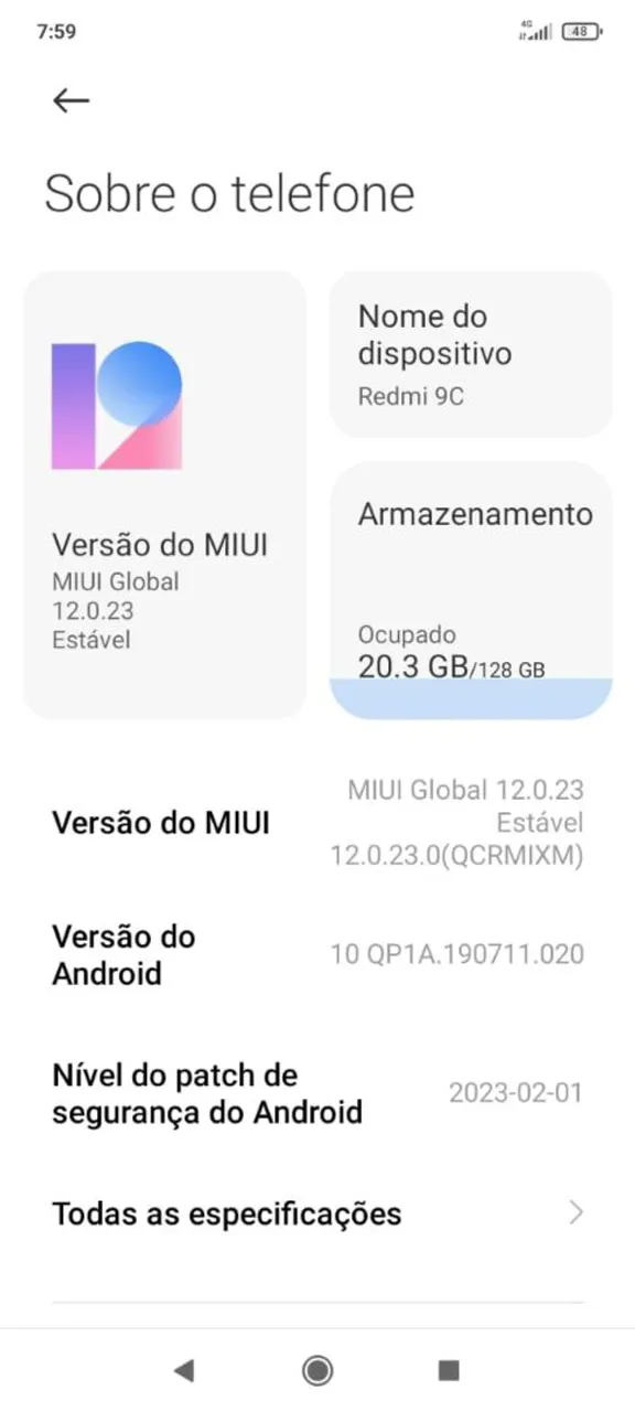 Celular redimi 9c.fucionando perfeitamente.