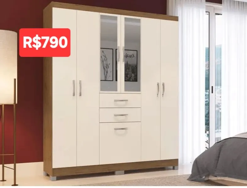 Guarda Roupa Casal com Espelho e 6 Portas