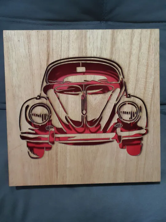 Quadro Decorativo de Madeira com Fusca