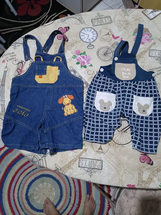 Conjunto de Roupas para Bebê - Macacão Jeans e Shorts Listrado