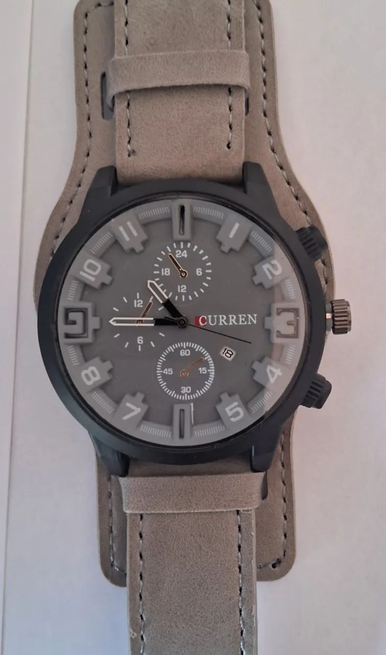 Relógio Curren pulseira de couro cinza muito lindo - Foto 5