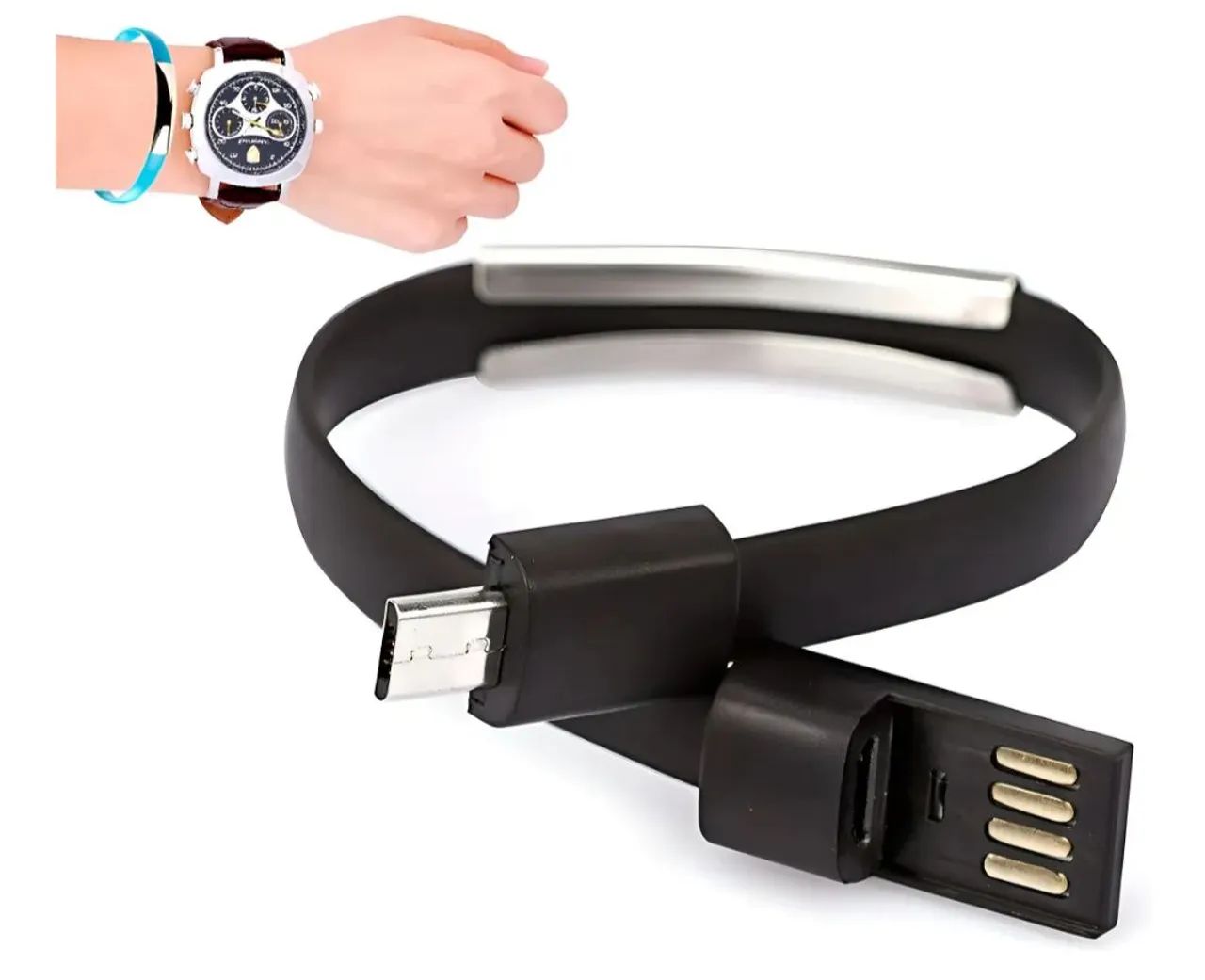 Pulseira Carregador via USB, Android e Windows Phone Preto