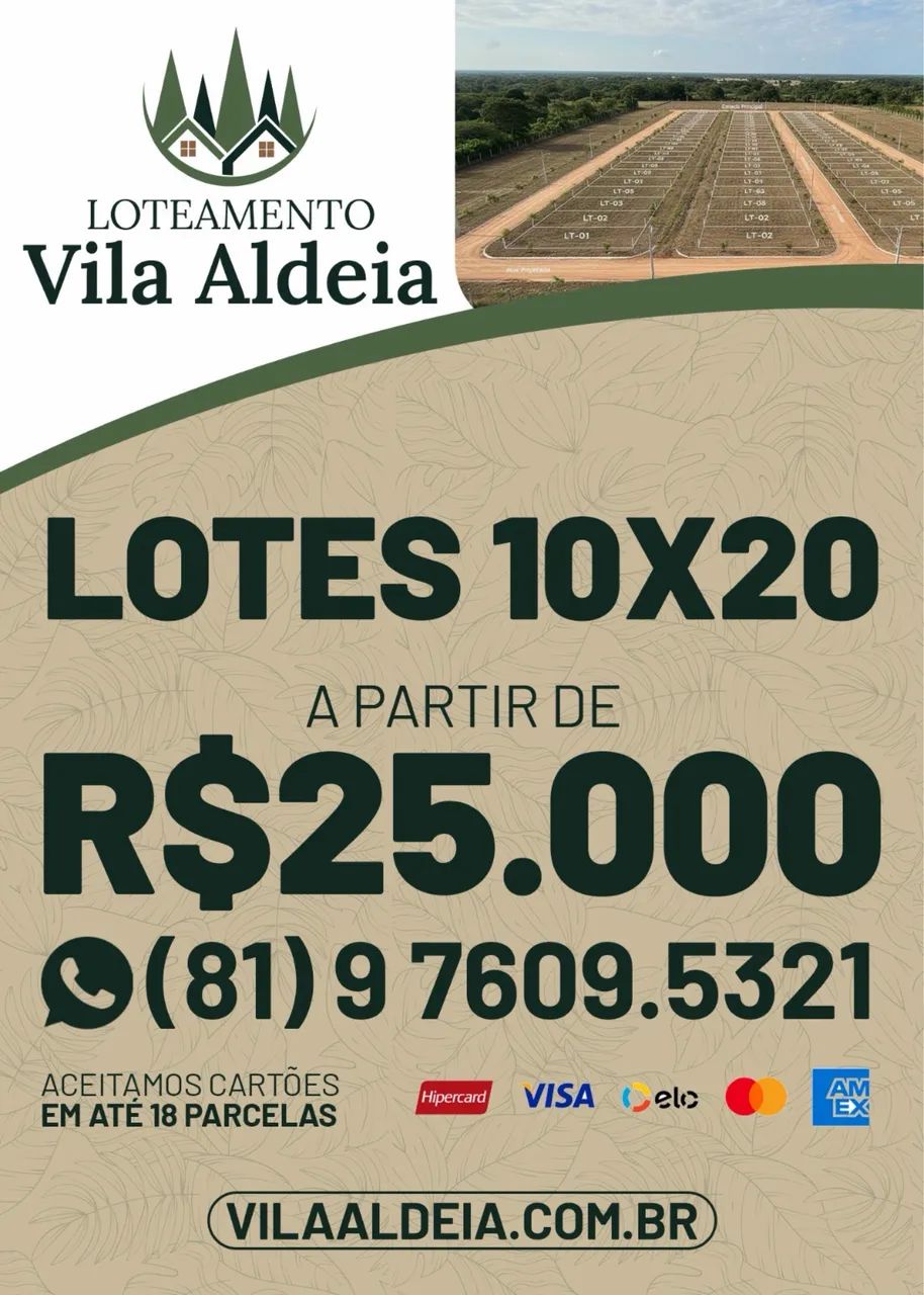 VENDAS DE TERRENOS LOTEAMENTO VILA ALDEIA EM ALDEIA 