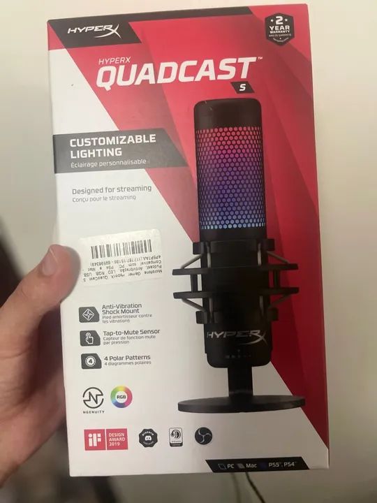 Microfone HyperX Quadcast S - RGB Personalizado - Streaming