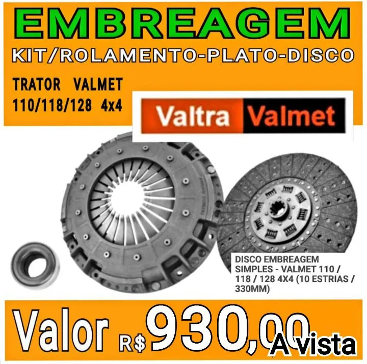 EMBREAGEM PLATO E DISCO DO TRATOR VALMET 110/118/128 4x4