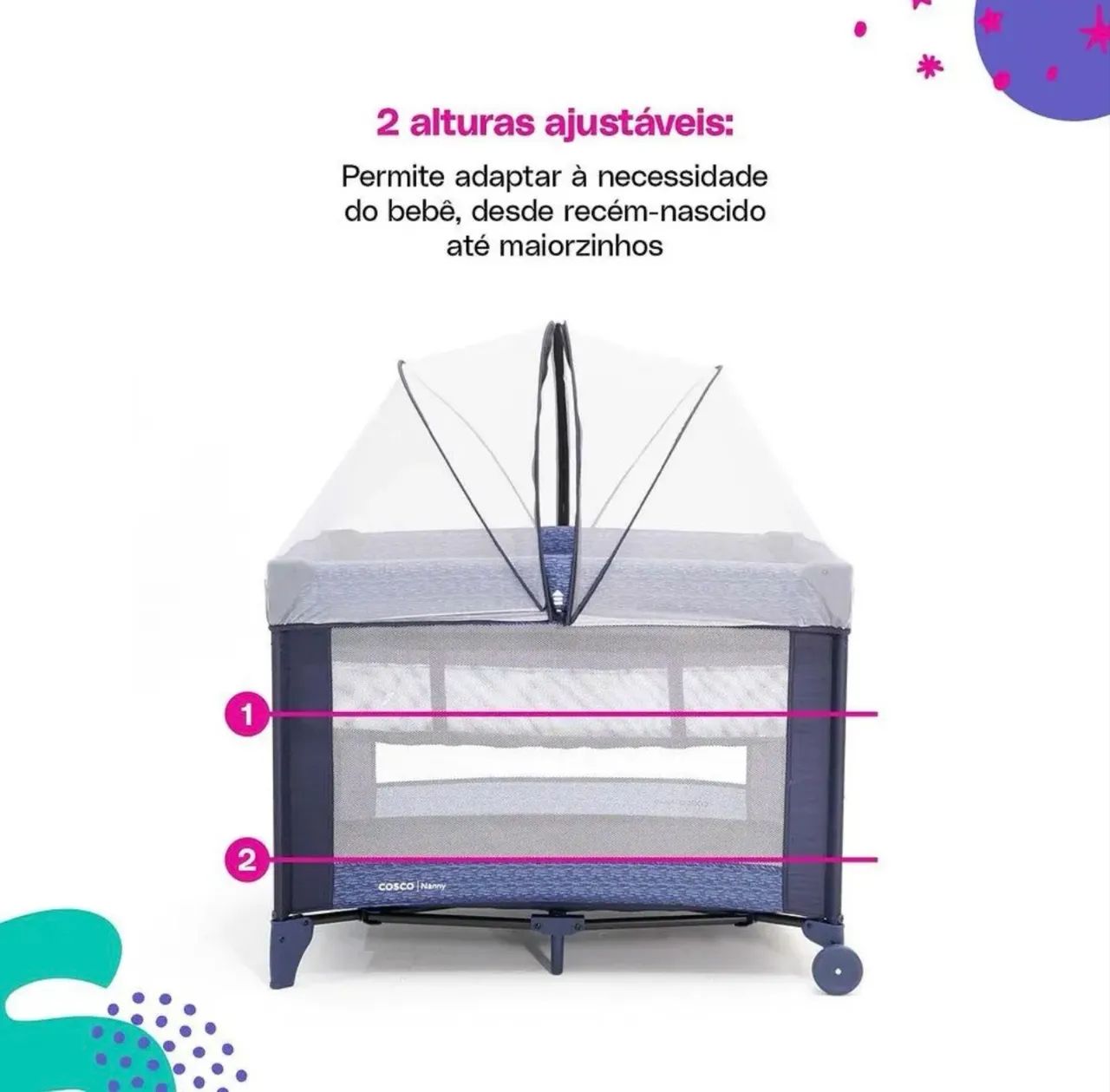 Berço Portátil Cosco Kids Nanny Azul com colchão de profundidade D18 - Foto 3