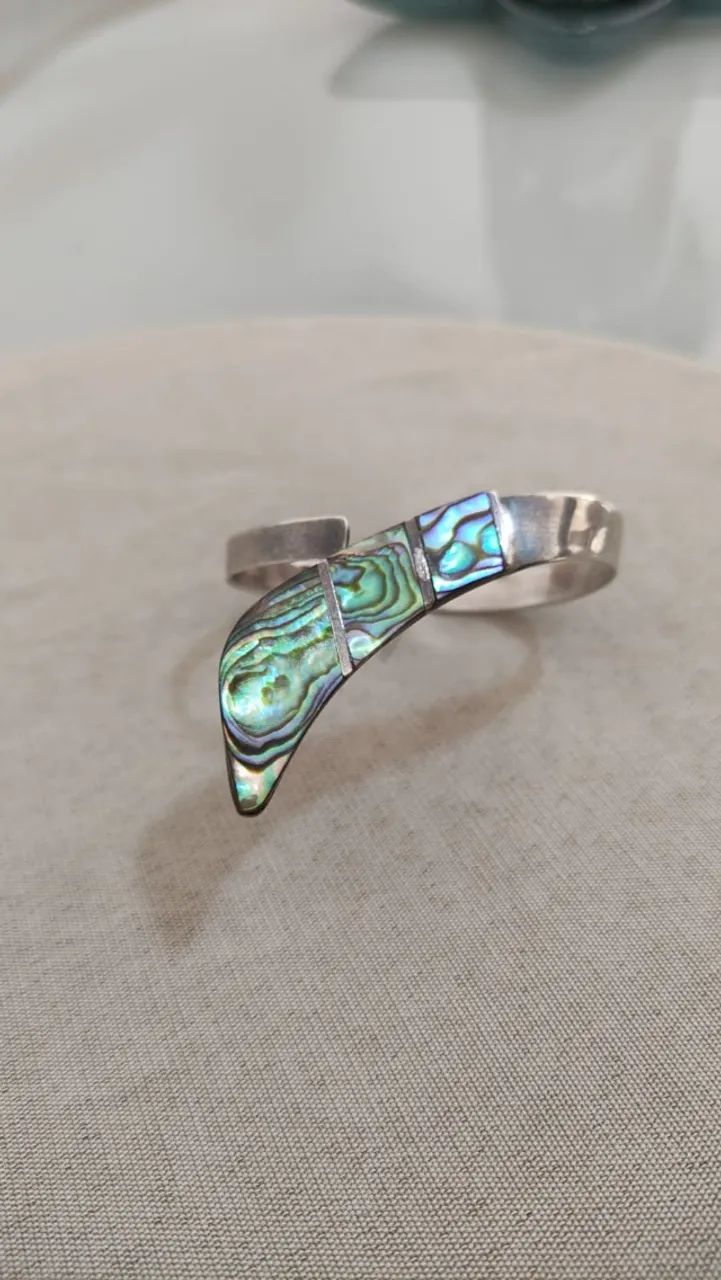 Pulseira de prata 925 com pedra Abalone, design exclusivo - Foto 4