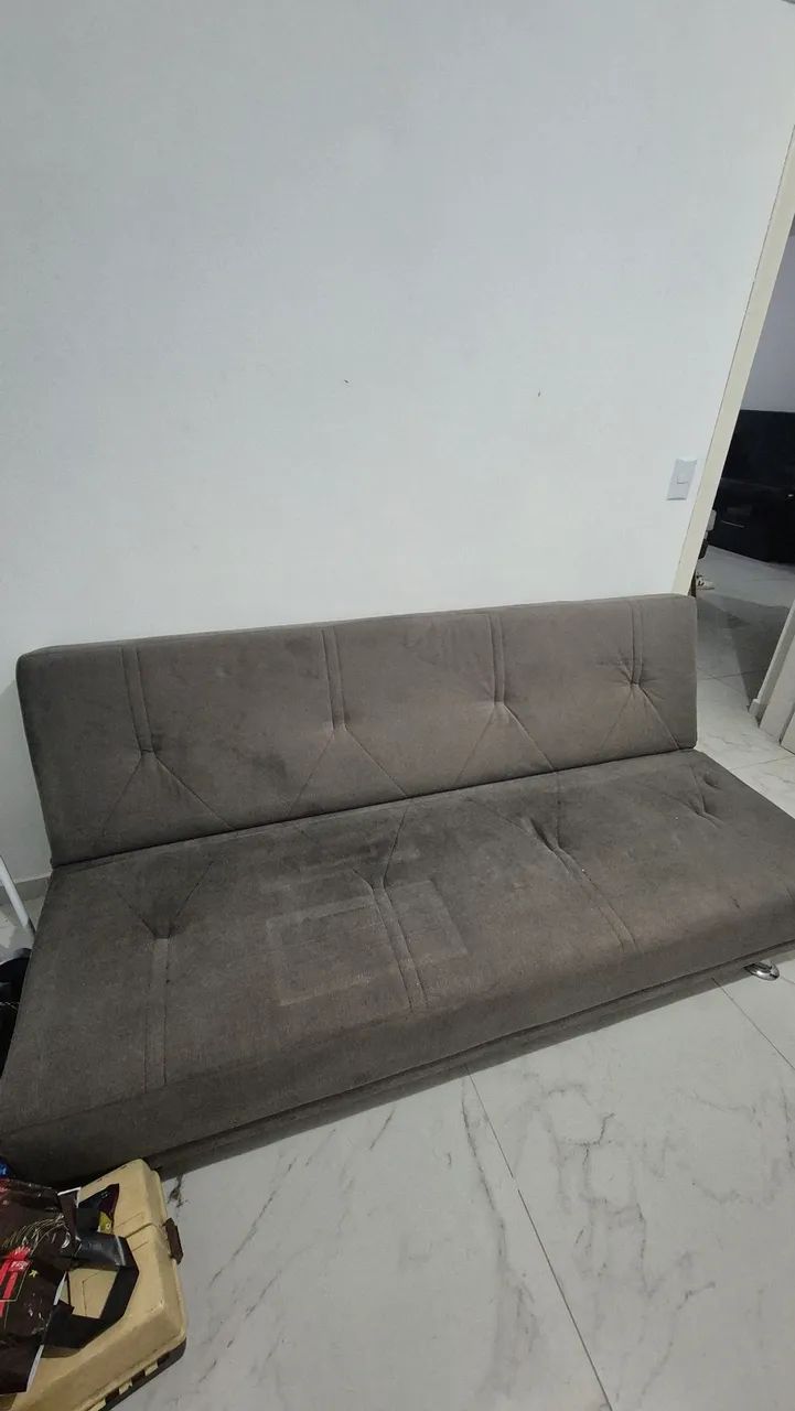 Sofá-Cama Retrátil/Reclinável Suede Cinza