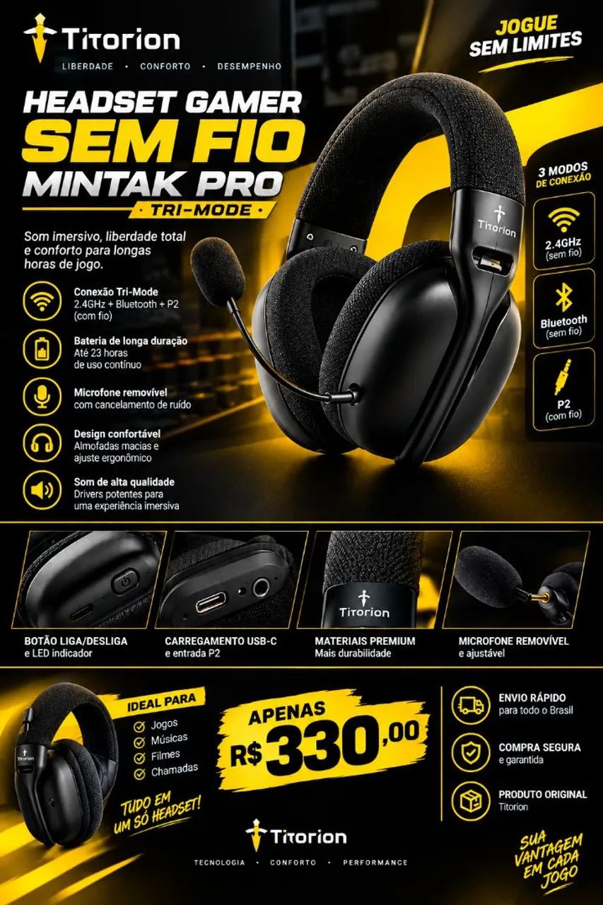 ? Headset Mintak Pro: mais conforto, bateria e conexão 2.4G, Bluetooth e P2!