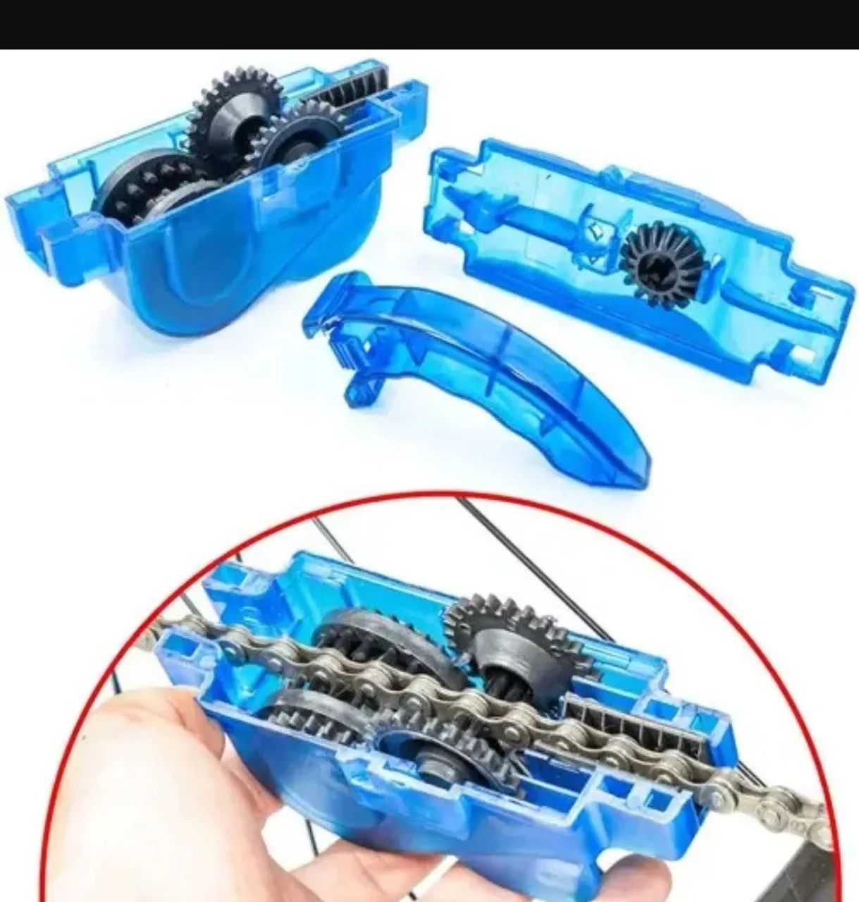 Kit limpeza bike 3 peças: limpa corrente e engrenagens com facilidade.