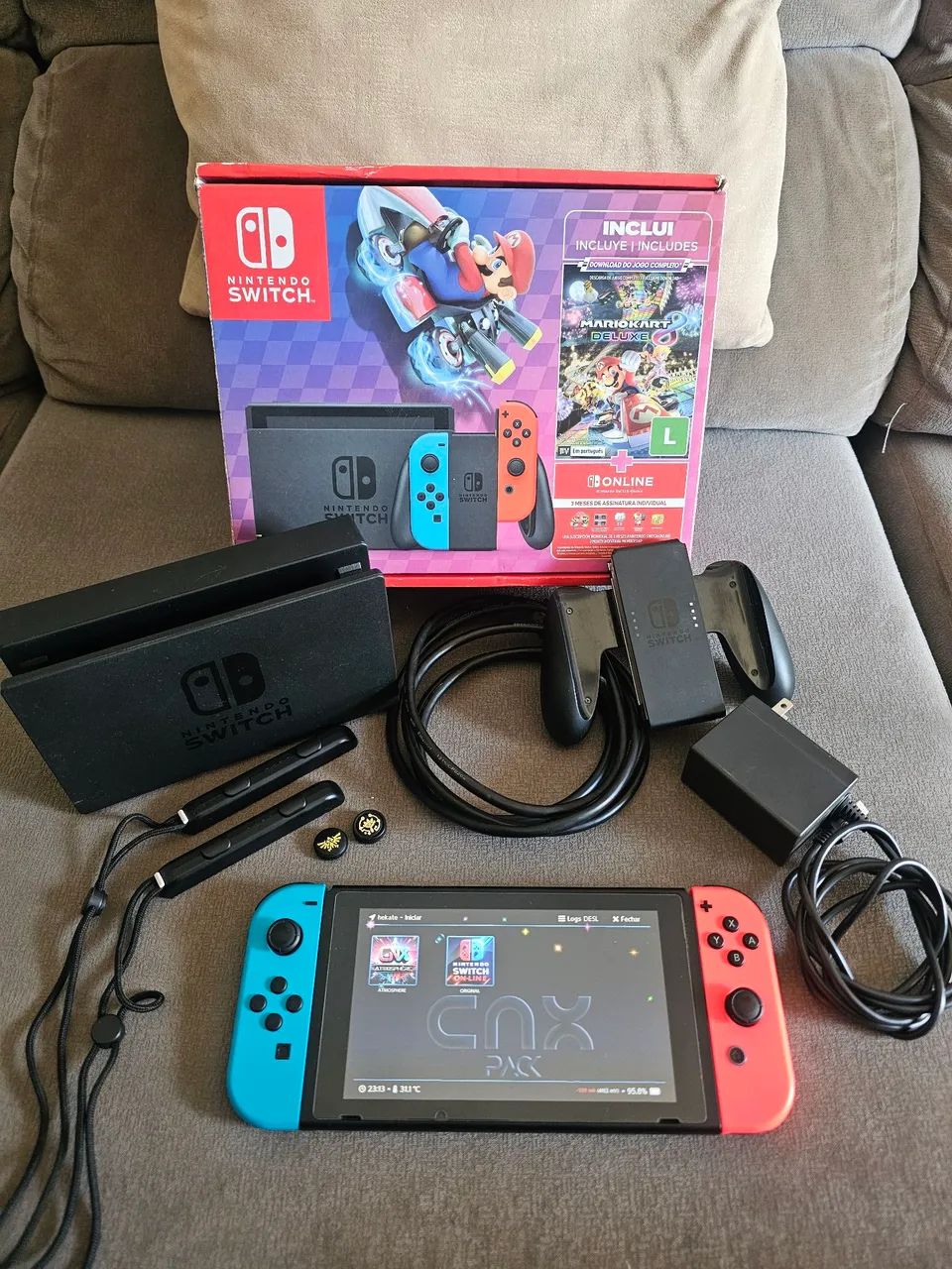 NINTENDO SWITCH V2 IMPECÁVEL COMPLETO 