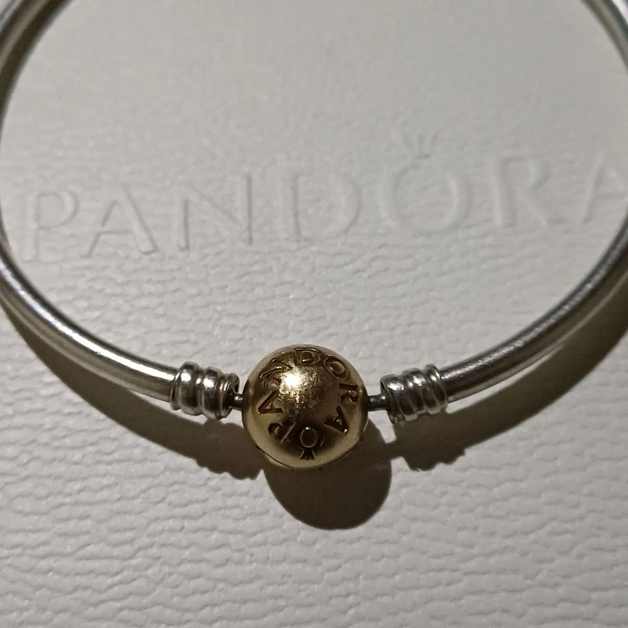 Pulseira pandora prata 925 e fecho ouro maciço 14k - Foto 4