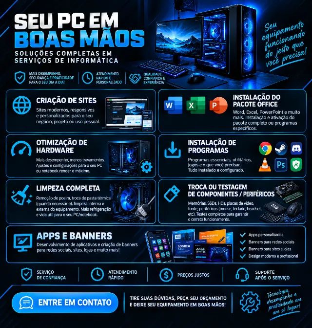  Serviços de Informática | Criação de Sites, Apps, Banners e Manutenção de PCs