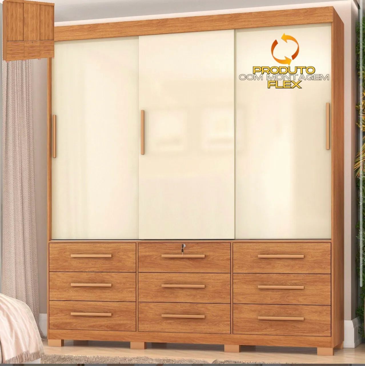 Guarda-Roupa Supremo Flex 2,00 m com 3 Portas de Correr