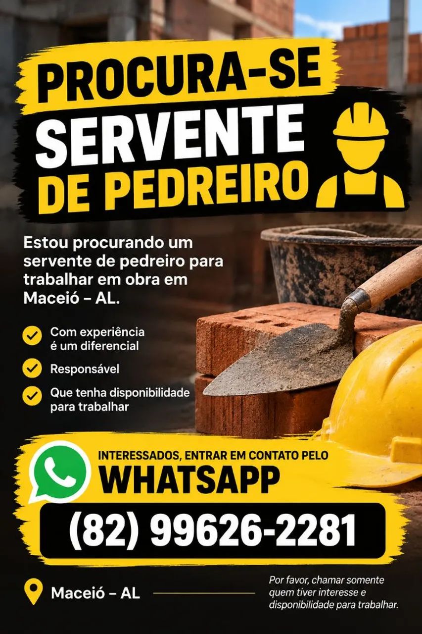 Procuro ajudante de pedreiro