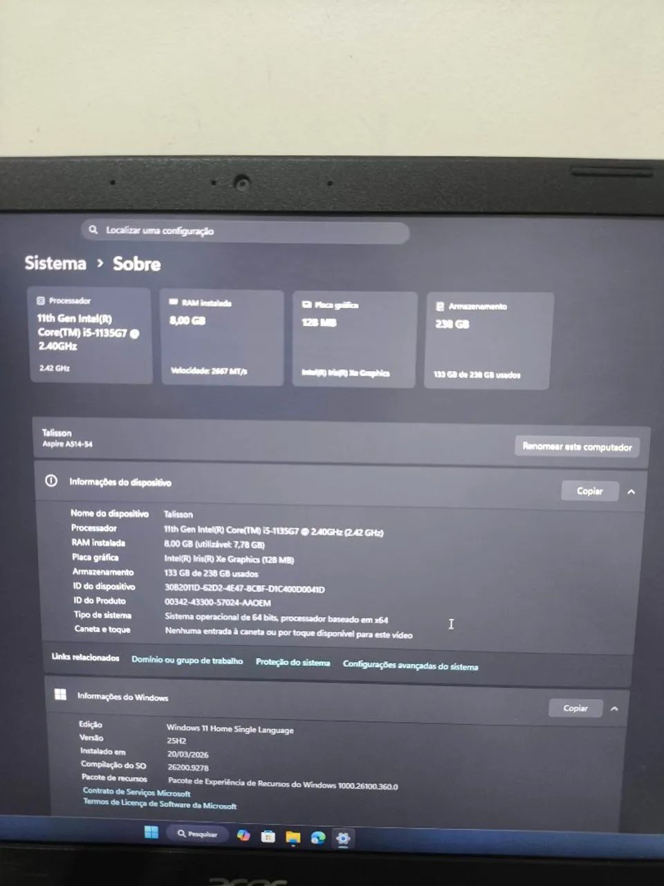 Notebook Aspire 3