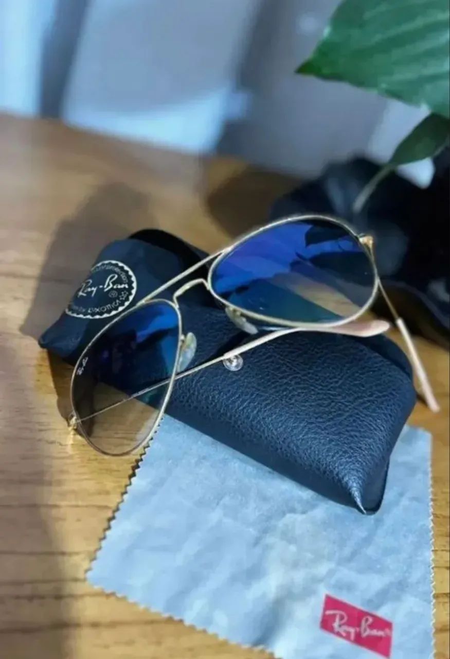 Óculos Ray-Ban Aviador Azul Espelhado + Case e Flanela - Foto 4