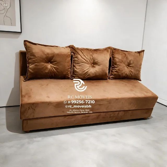 Sofá Cama 1,70m Suede Marrom Espuma D33 Resistente
