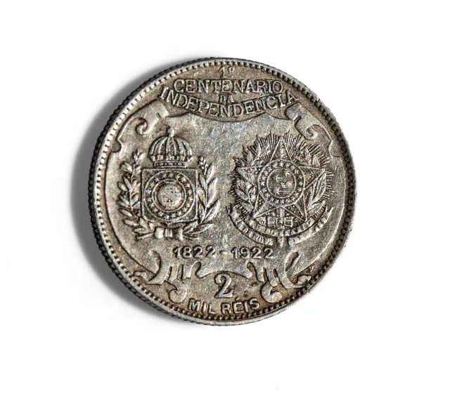 Moeda de 2000 Réis Bras. - SOB. 50% Prata. Ano 1922 - D.PEDRO.I.