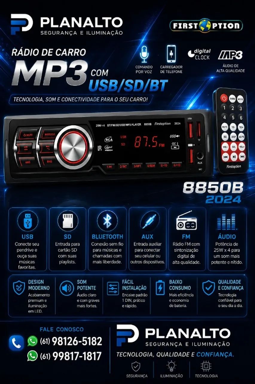 Radio de carro First Option cm bluetooth e 2usb 