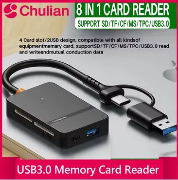 Leitor de cartão 8 em 1 USB3.0 e USB C 