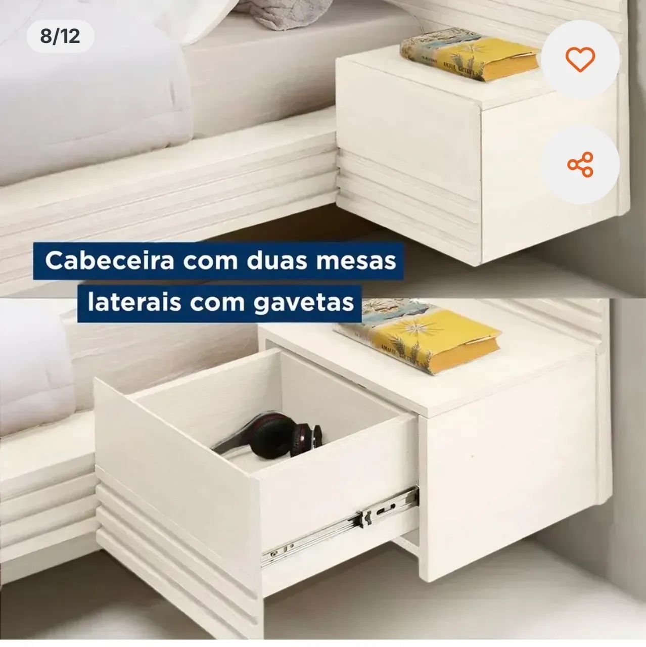 Cama Casal/Queem com Cabeceira e Mesas de Apoio SEM colchão - Foto 3
