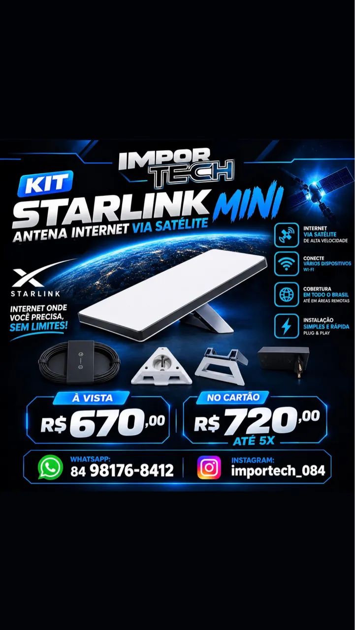 Kit Starlink Mini Antena Internet Via Satélite.